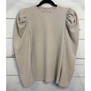 THML Beige Textured Puff Sleeve Top WCT1570-1-BE Tan Crinkle Knit Blouse L